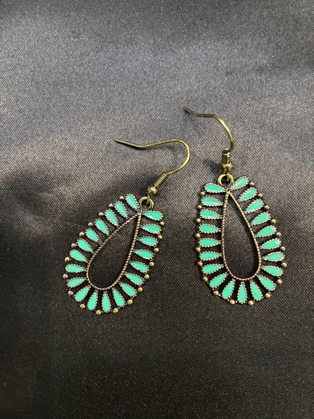 Turquoise Teardrop Dangle Earrings with Antique Gold Accents
